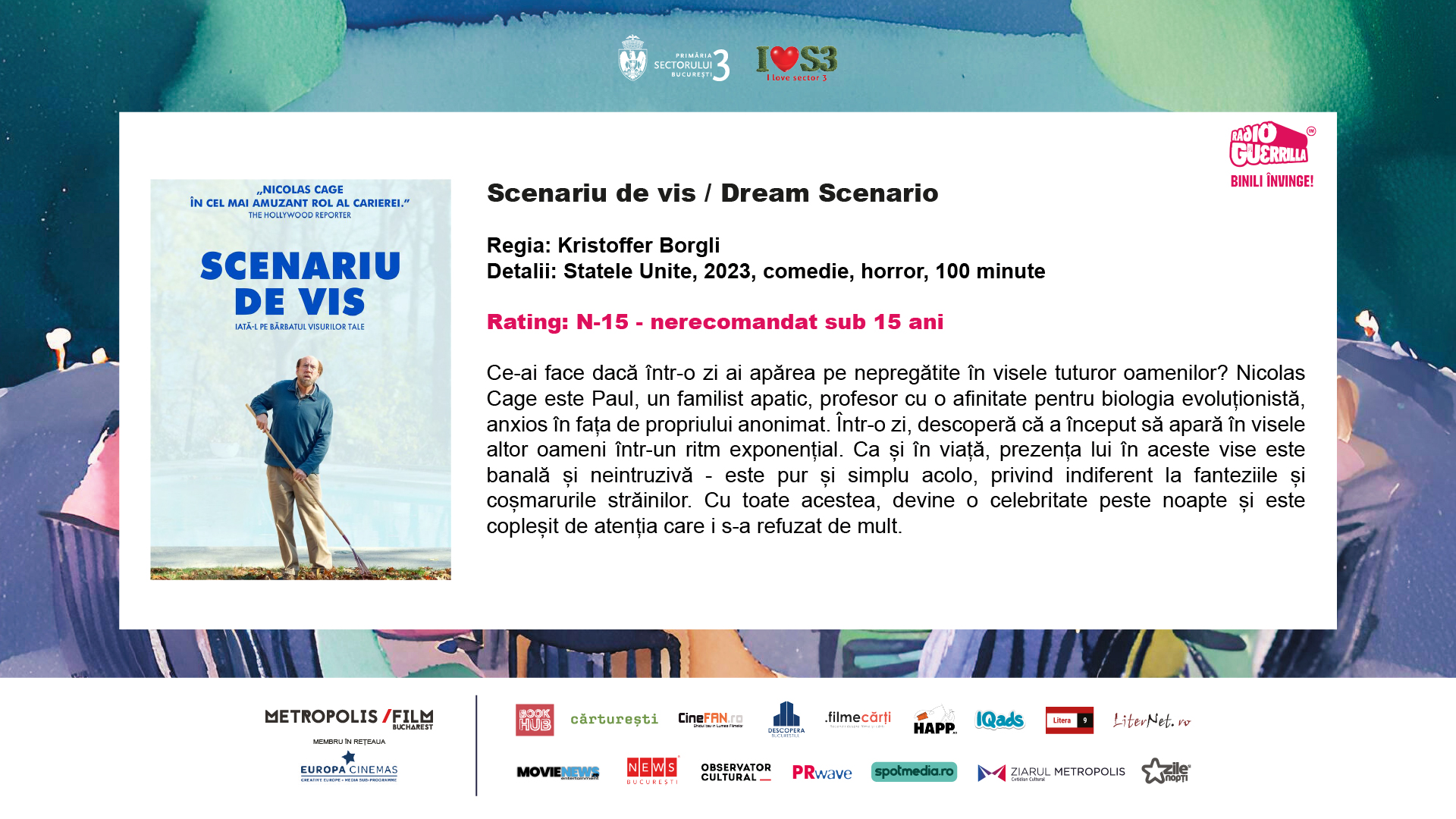 „Cinema în aer liber” continuă! Ecranul uriaș din parcul Titan se aprinde la ora 20.30