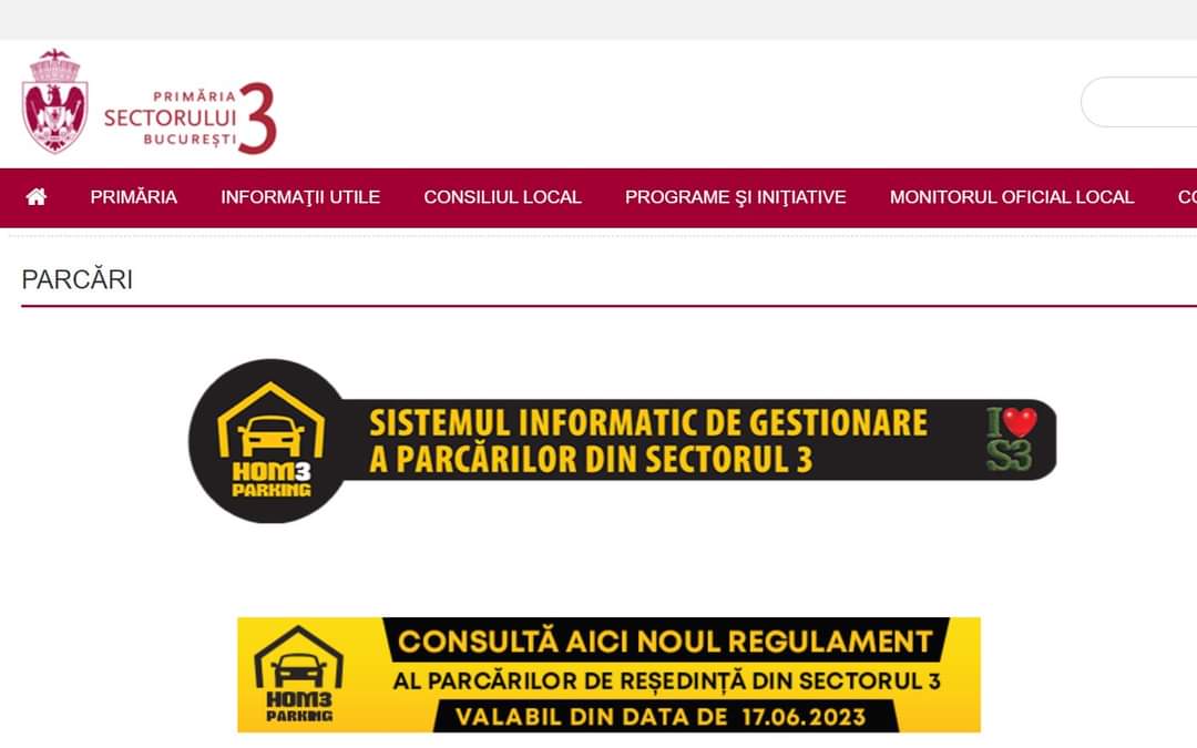 Mentenanță tehnică - Platforma GIS (Sistemul informatic de gestionare a parcărilor din Sectorul 3) nu va funcționa până la ora 12:00