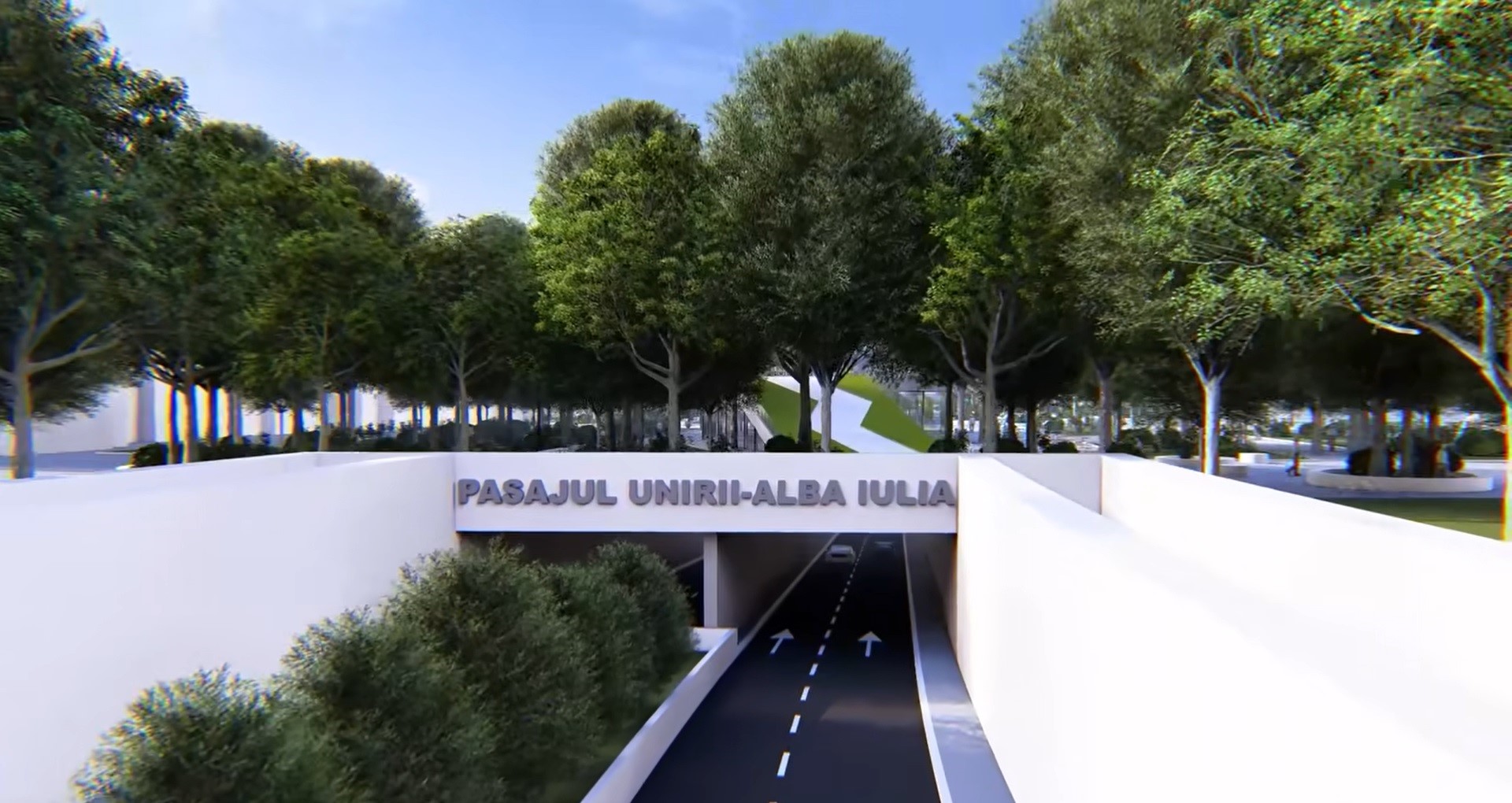 Pasaj rutier subteran de-a lungul bulevardului Unirii Zonă exclusiv pietonală la suprafață