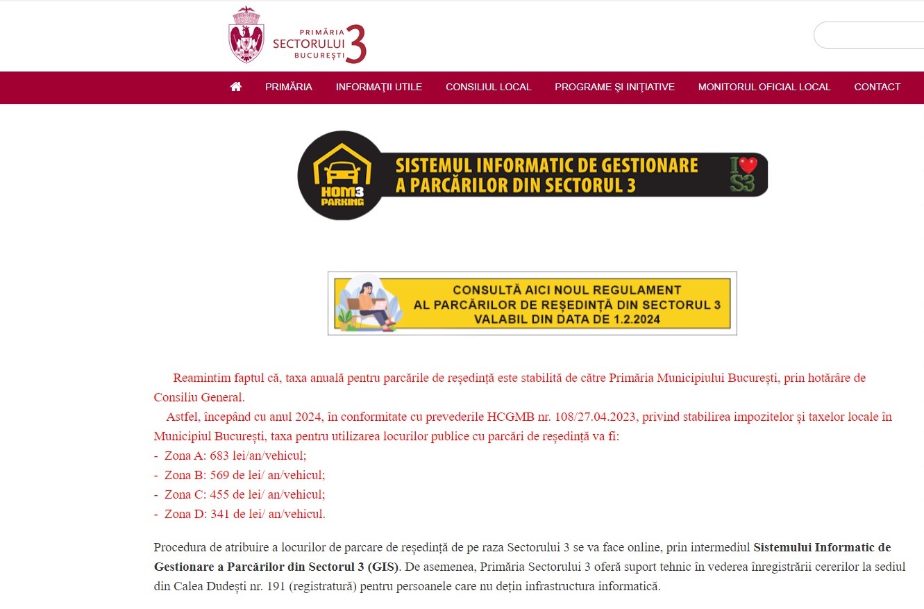 Invitație la dezbatere privind Regulamentul parcărilor de reședință