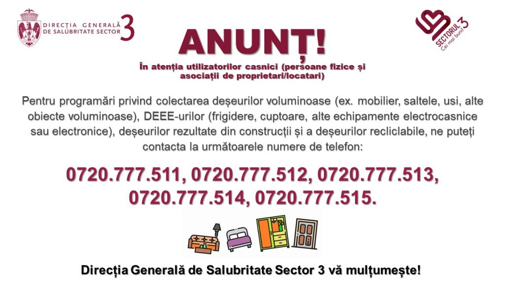 Cinci numere de telefon puse la dispoziția cetățenilor de către Direcția Generală de Salubritate Sector 3