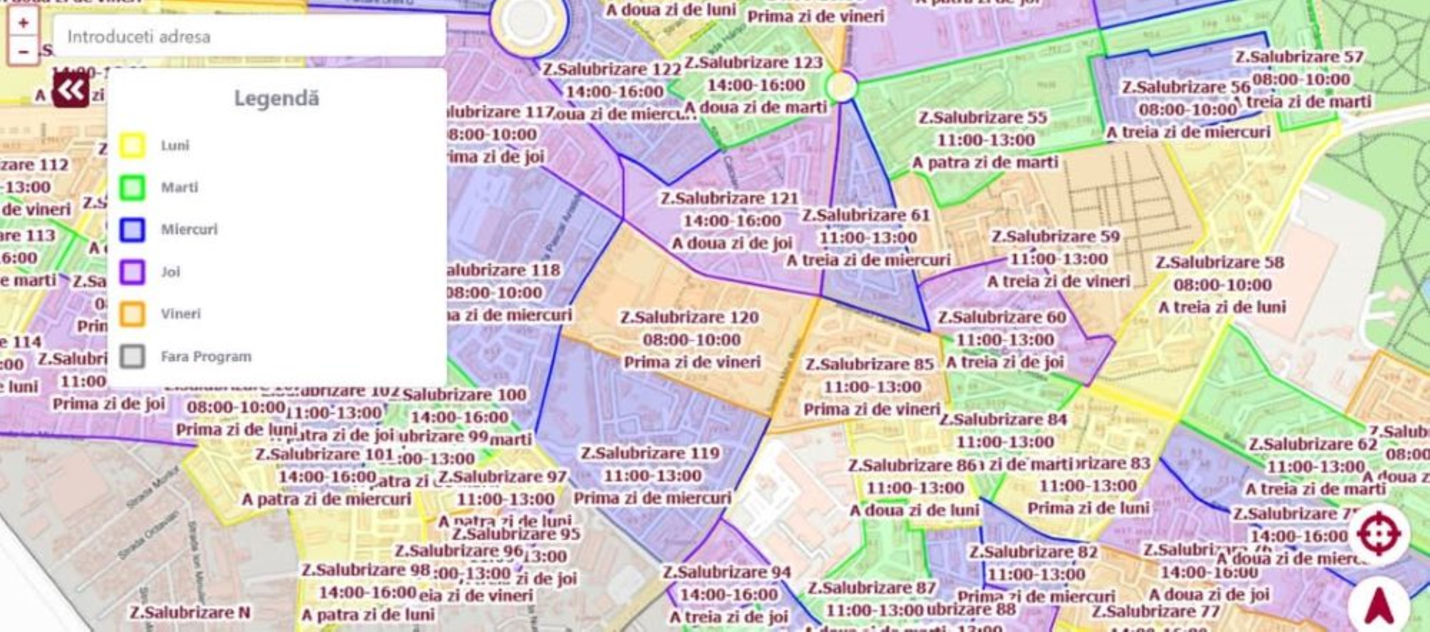 Harta cu programul de salubrizare a parcărilor de reședință, integrată în GIS