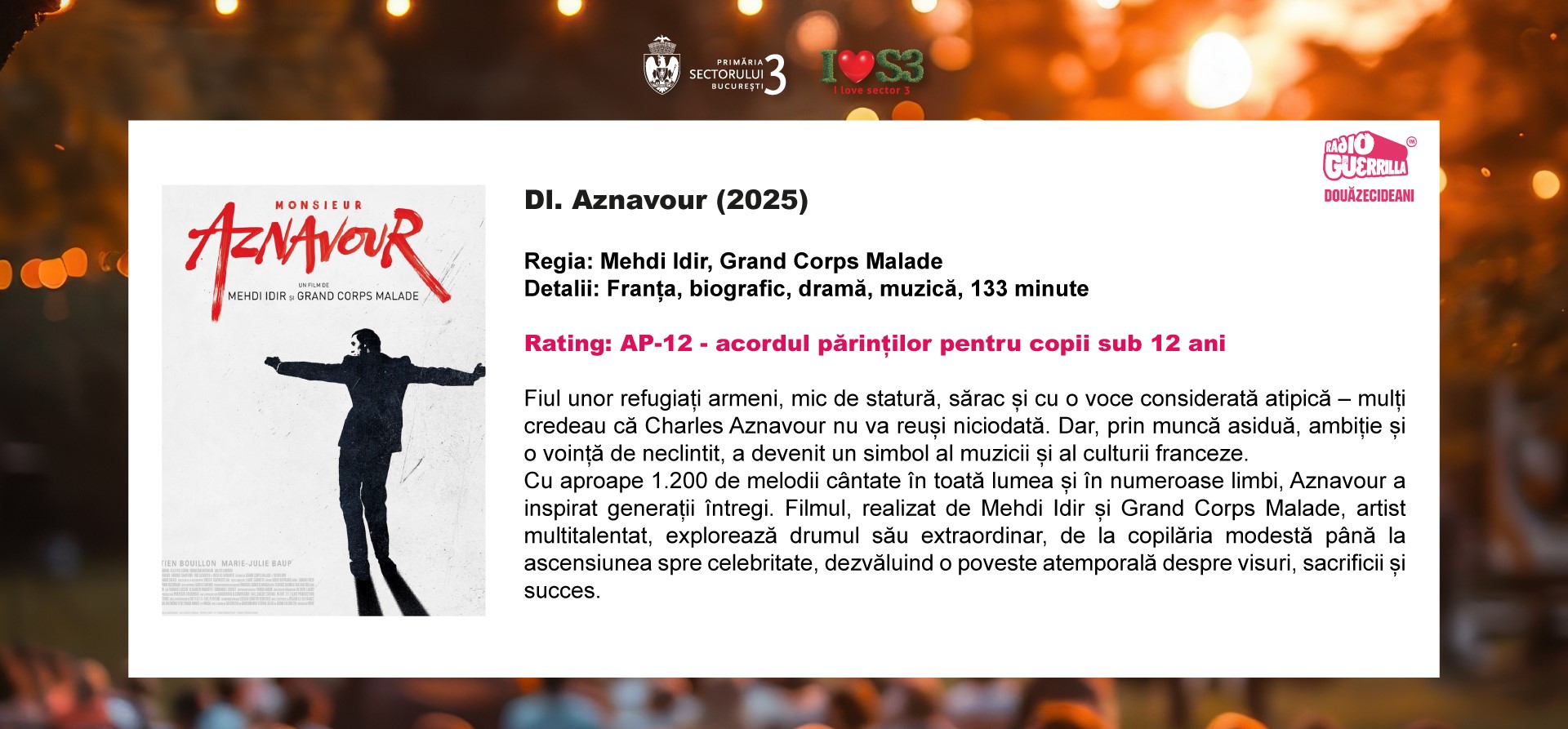 Proiecții cinema și muzică live, în parcurile din Sectorul 3
